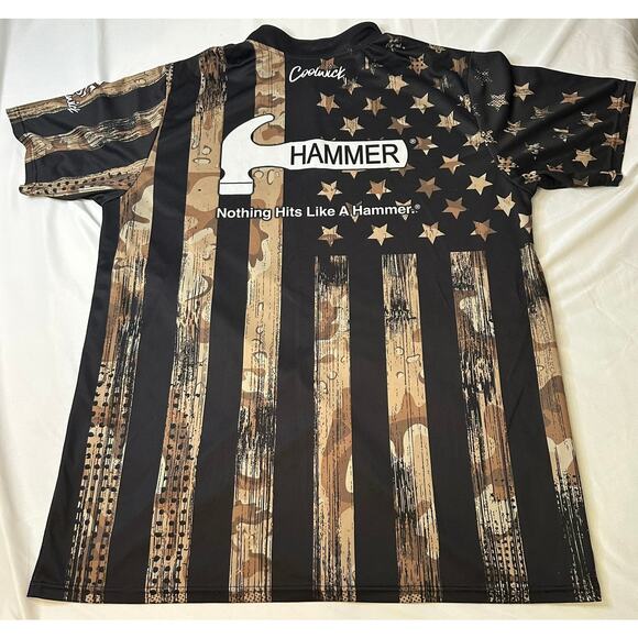 Coolwick Hammer Desert Fast Track Camo American Flag Bowling Shirt Size 2x - Picture 5 of 7